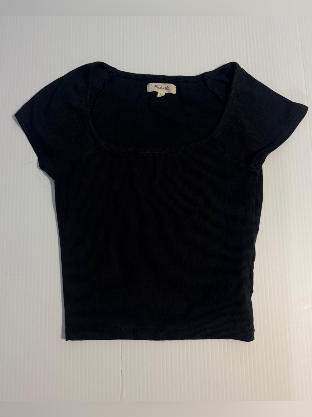 Madewell Black Ribbed Square Neck Baby Tee Fitted Y2K Ballet Core Cotton XS Top